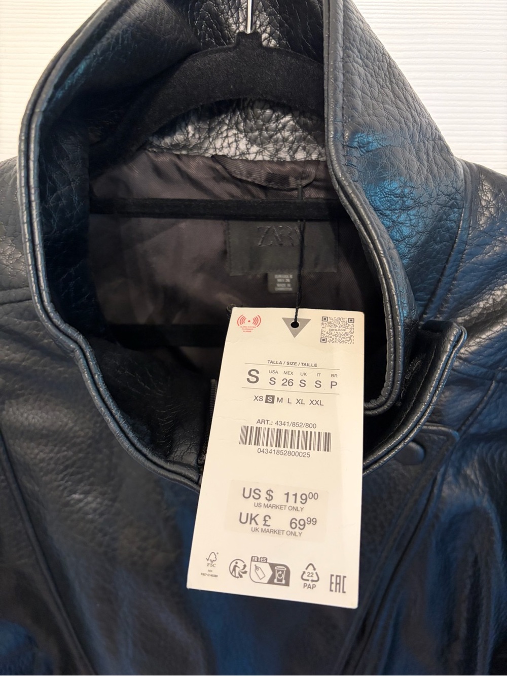 Zara Black Faux Leather Jacket with High Collar - Picture 3 of 3